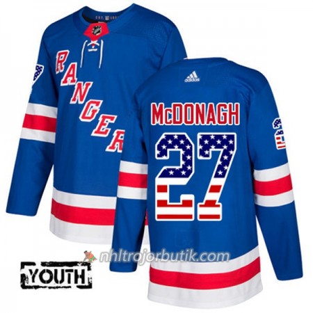 Barn Ishockey New York Rangers Tröja Ryan McDonagh 27 Adidas 2017-2018 Blå USA Flag Fashion Authentic